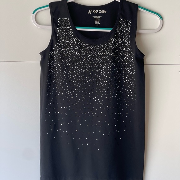 LC & Couture Women's Black Rhinestone Glitter Blouse Stretch Tank Top, Sz M/L - Picture 7 of 10